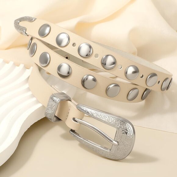 7725 Women Western Studded Belt For Jeans Fashion Thin Leather Belt Vintage - Picture 5 of 6